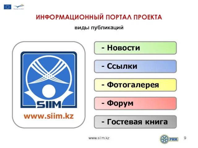 www.siim.kz ИНФОРМАЦИОННЫЙ ПОРТАЛ ПРОЕКТА виды публикаций www.siim.kz - Новости - Ссылки -