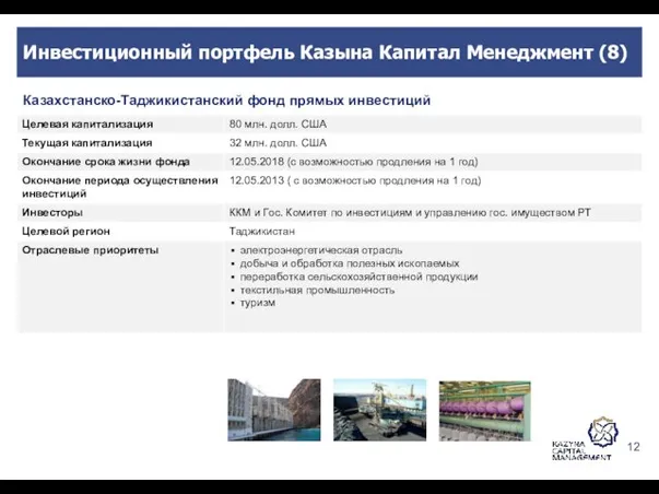 Казахстанско-Таджикистанский фонд прямых инвестиций Инвестиционный портфель Казына Капитал Менеджмент (8)