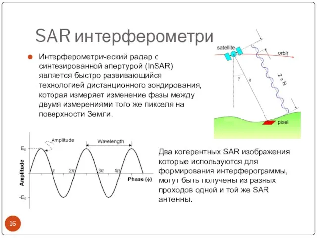 SAR интерферометрия Интерферометрический радар с синтезированной апертурой (InSAR) является быстро развивающийся технологией