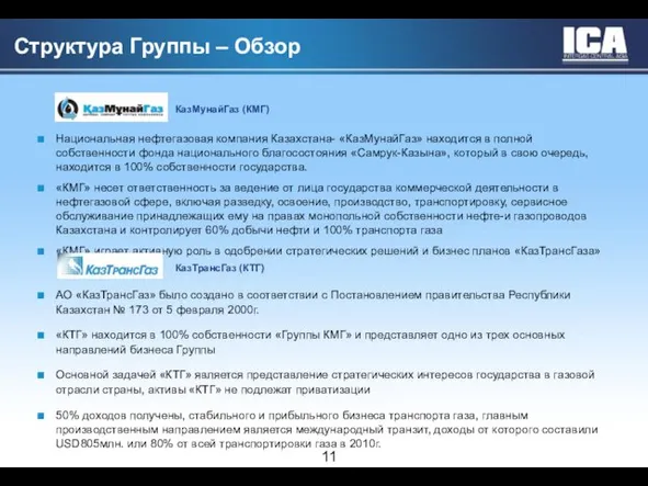 Структура Группы – Обзор Национальная нефтегазовая компания Казахстана- «КазМунайГаз» находится в полной