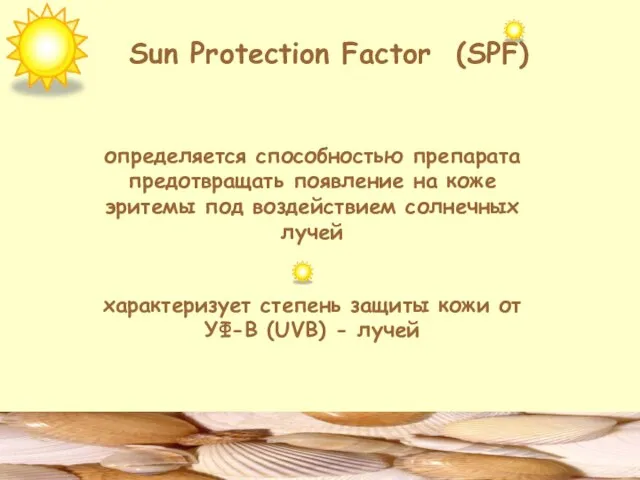 Sun Protection Factor (SPF) определяется способностью препарата предотвращать появление на коже эритемы