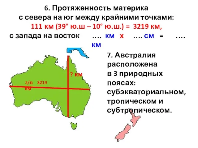 6. Протяженность материка с севера на юг между крайними точками: 111 км