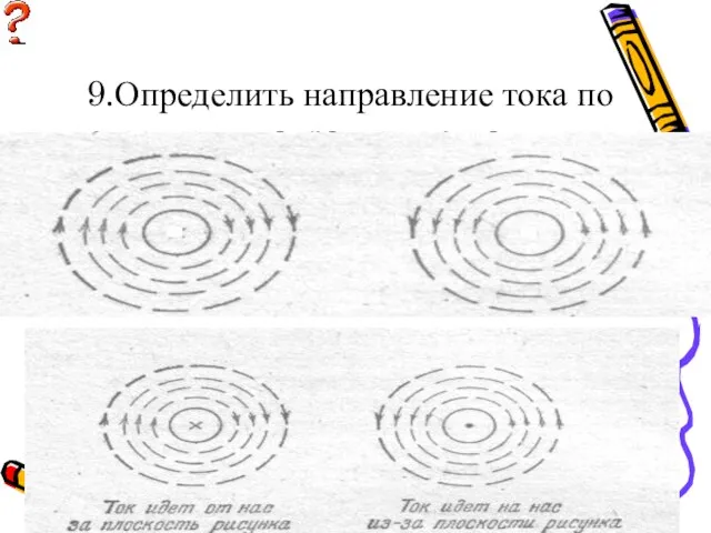 9.Определить направление тока по известному направлению магнитных линий