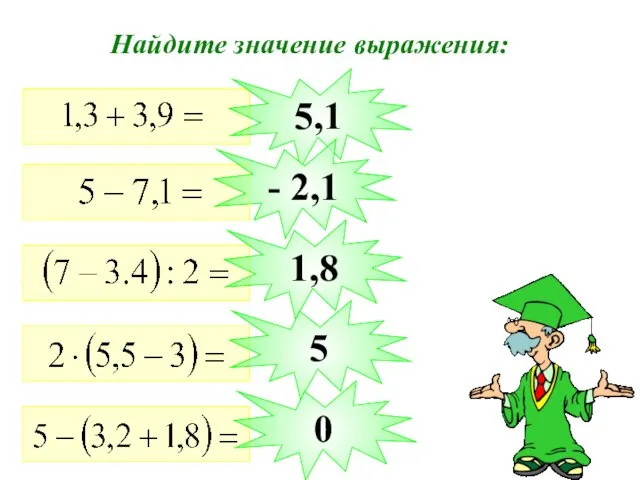 Найдите значение выражения: 5,1 - 2,1 1,8 5 0