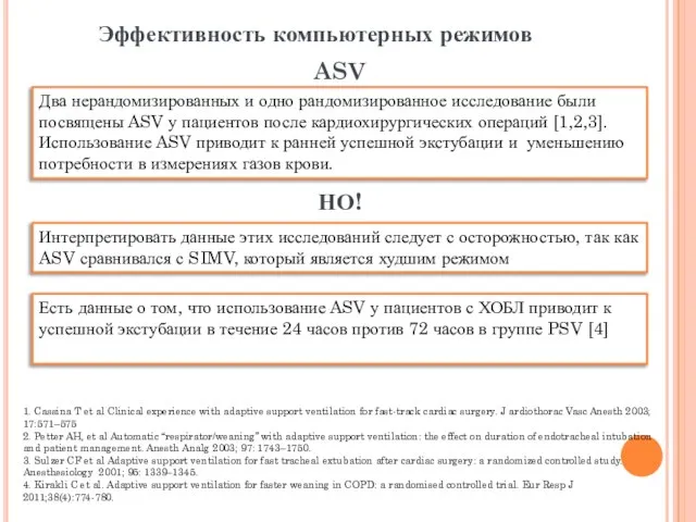 Эффективность компьютерных режимов Два нерандомизированных и одно рандомизированное исследование были посвящены ASV