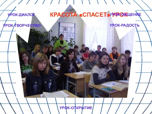 КРАСОТА «СПАСЕТ» УРОК УРОК-ДИАЛОГ УРОК-ТВОРЧЕСТВО УРОК-ОБЩЕНИЕ УРОК-РАДОСТЬ УРОК-ОТКРЫТИЕ