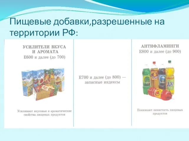 Пищевые добавки,разрешенные на территории РФ: