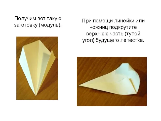 Получим вот такую заготовку (модуль). При помощи линейки или ножниц подкрутите верхнюю