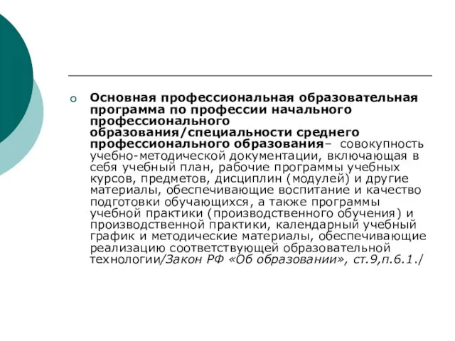 Основная профессиональная образовательная программа по профессии начального профессионального образования/специальности среднего профессионального образования–