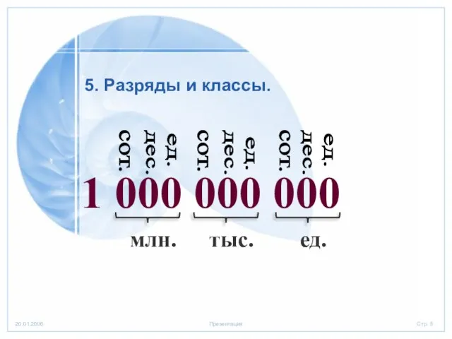 5. Разряды и классы. 1 000 000 000 ед. тыс. млн. ед.