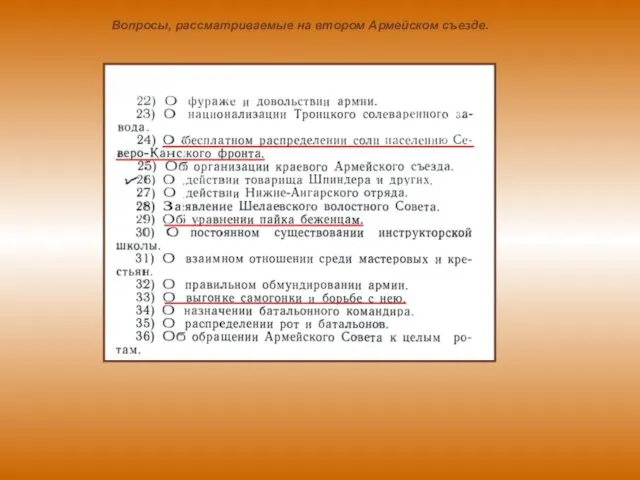 Вопросы, рассматриваемые на втором Армейском съезде.