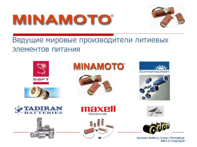 Ведущие мировые производители литиевых элементов питания Sentosa Battery, Санкт-Петербург 2004 © Copyright