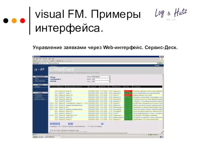 visual FM. Примеры интерфейса. Управление заявками через Web-интерфейс. Сервис-Деск.