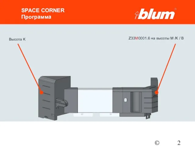 © Julius Blum GmbH SPACE CORNER Программа Высота K Z33M0001.6 на высоты M /K / B