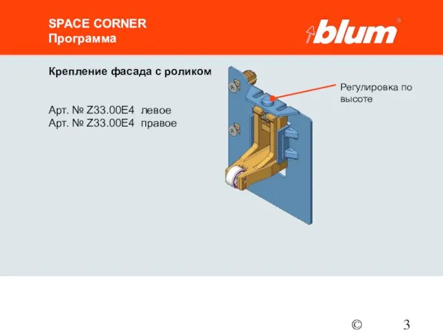 © Julius Blum GmbH SPACE CORNER Программа Крепление фасада с роликом Арт.