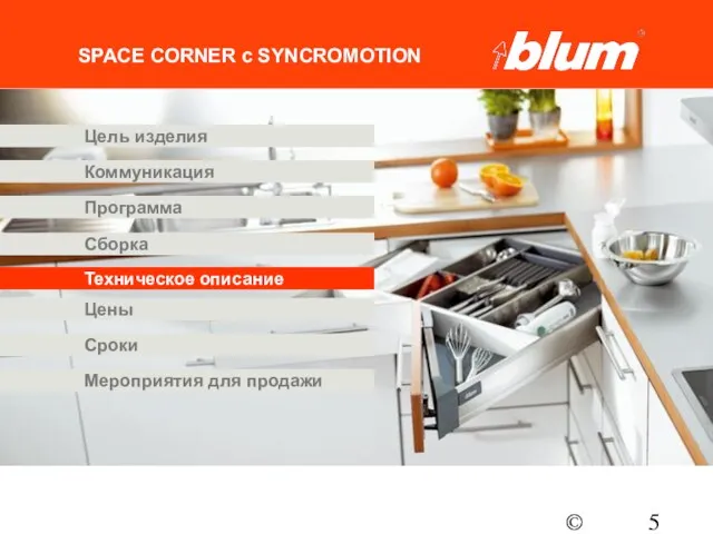 © Julius Blum GmbH SPACE CORNER с SYNCROMOTION Программа Коммуникация Цены Цель