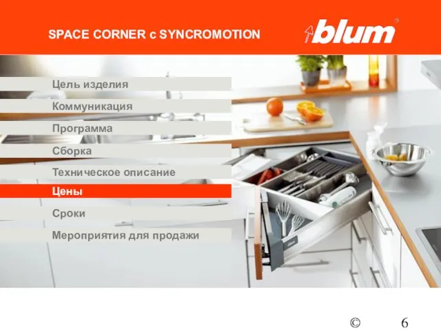 © Julius Blum GmbH SPACE CORNER с SYNCROMOTION Программа Коммуникация Цены Цель