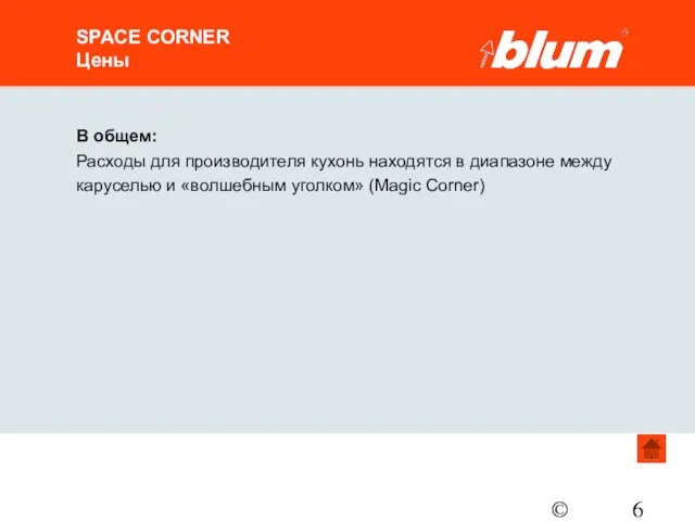 © Julius Blum GmbH SPACE CORNER Цены В общем: Расходы для производителя