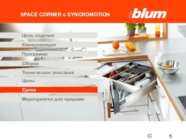 © Julius Blum GmbH SPACE CORNER с SYNCROMOTION Программа Коммуникация Цены Цель