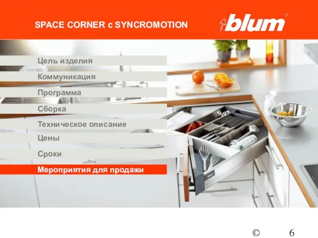 © Julius Blum GmbH SPACE CORNER с SYNCROMOTION Программа Коммуникация Цены Цель