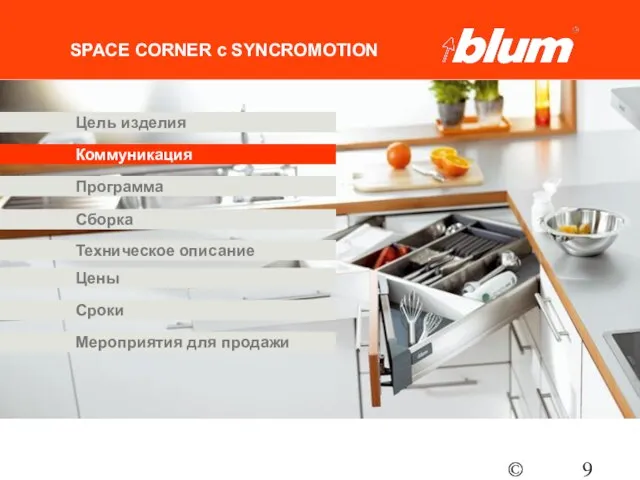 © Julius Blum GmbH SPACE CORNER с SYNCROMOTION Программа Коммуникация Цены Цель