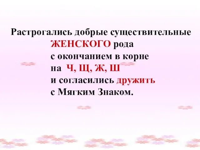 Растрогались добрые существительные ЖЕНСКОГО рода с окончанием в корне на Ч, Щ,