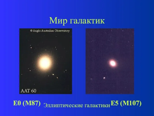 Мир галактик Эллиптические галактики E0 (M87) E5 (M107)