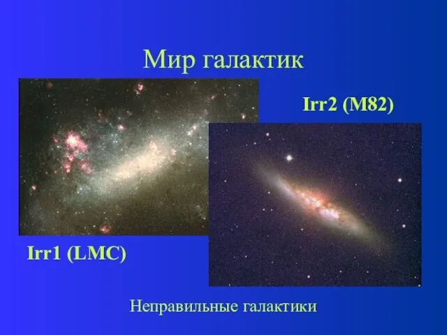 Мир галактик Неправильные галактики Irr1 (LMC) Irr2 (M82)