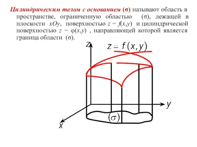 Цилиндрическим телом с основанием (σ) называют область в пространстве, ограниченную областью (σ),