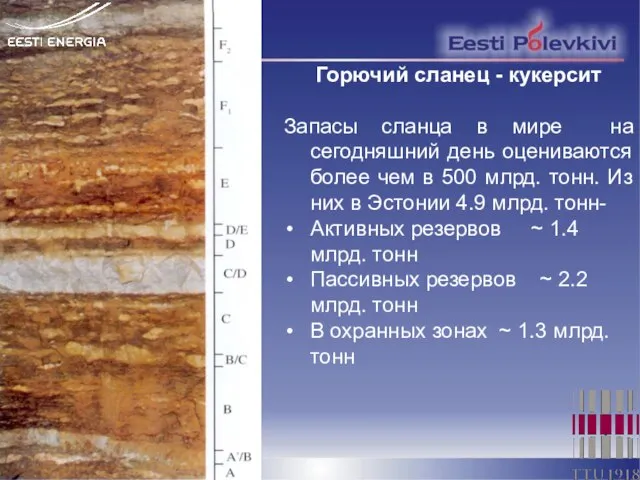 Горючий сланец - кукерсит Запасы сланца в мире на сегодняшний день оцениваются