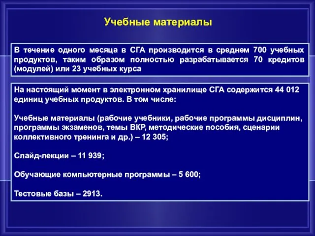 Учебные материалы В течение одного месяца в СГА производится в среднем 700