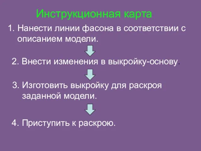 Инструкционная карта 1. Нанести линии фасона в соответствии с описанием модели. 2.