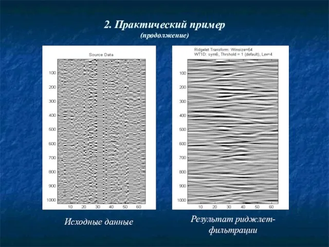 2. Практический пример (продолжение) Исходные данные Результат риджлет-фильтрации