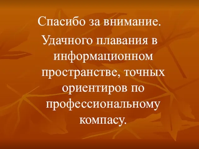 Спасибо за внимание. Удачного плавания в информационном пространстве, точных ориентиров по профессиональному компасу.