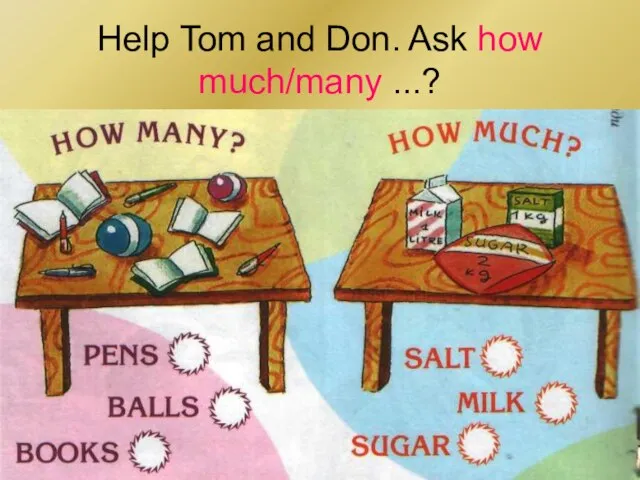 Help Tom and Don. Ask how much/many ...?