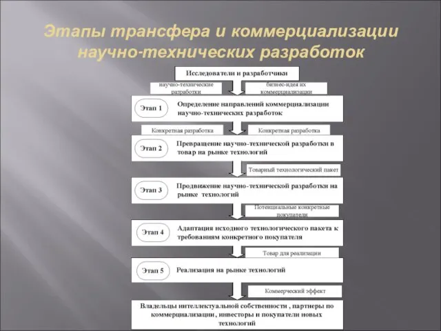 Этапы трансфера и коммерциализации научно-технических разработок