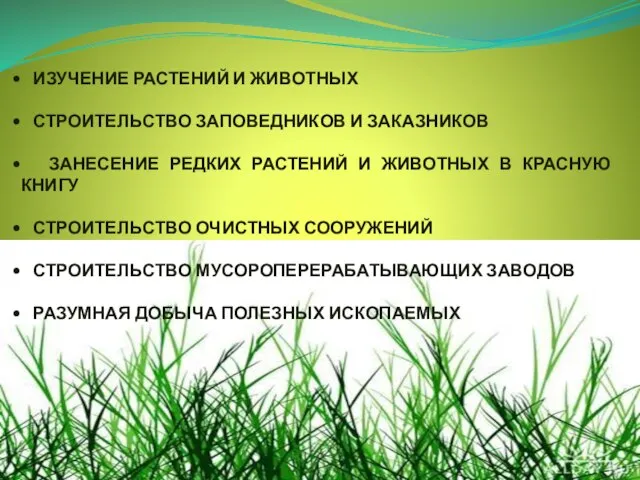 ИЗУЧЕНИЕ РАСТЕНИЙ И ЖИВОТНЫХ СТРОИТЕЛЬСТВО ЗАПОВЕДНИКОВ И ЗАКАЗНИКОВ ЗАНЕСЕНИЕ РЕДКИХ РАСТЕНИЙ И