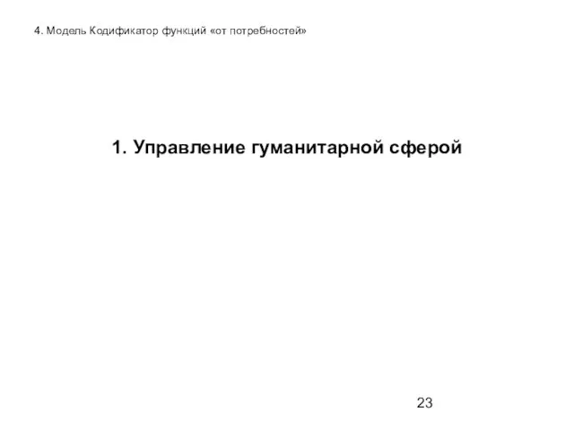 4. Модель Кодификатор функций «от потребностей» 1. Управление гуманитарной сферой