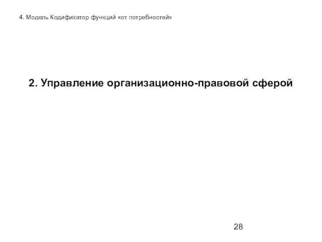 4. Модель Кодификатор функций «от потребностей» 2. Управление организационно-правовой сферой