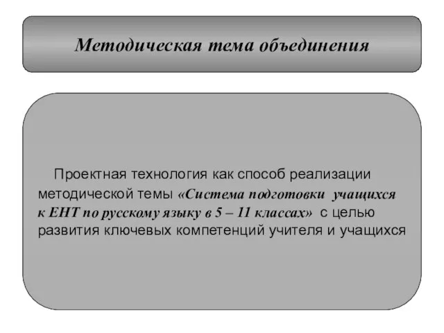 Методическая тема объединения Проектная технология как способ реализации методической темы «Система подготовки