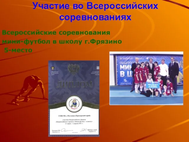 Участие во Всероссийских соревнованиях Всероссийские соревнования мини-футбол в школу г.Фрязино 5-место