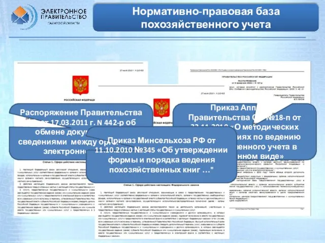 Нормативно-правовая база похозяйственного учета Приказ Аппарата Правительства СО №18-п от 22.11.2010 «О