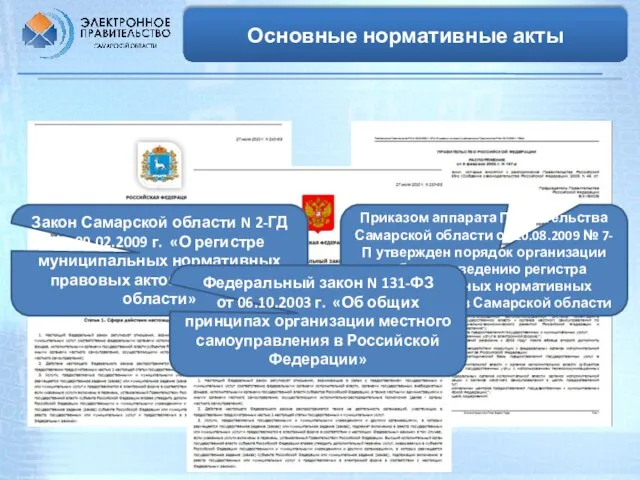 Основные нормативные акты Приказом аппарата Правительства Самарской области от 10.08.2009 № 7-П