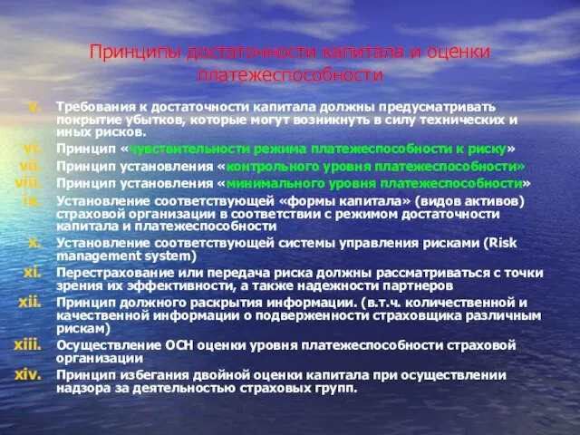 Принципы достаточности капитала и оценки платежеспособности Требования к достаточности капитала должны предусматривать