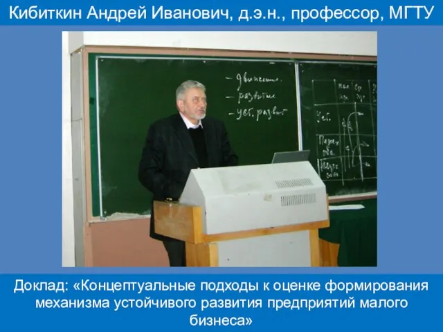 Кибиткин Андрей Иванович, д.э.н., профессор, МГТУ Доклад: «Концептуальные подходы к оценке формирования
