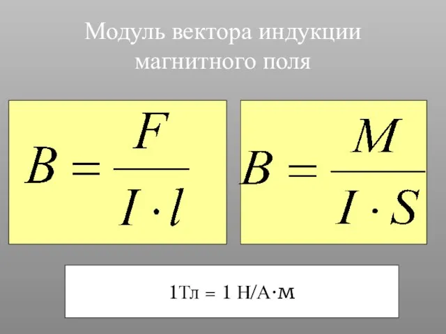 Модуль вектора индукции магнитного поля 1Тл = 1 Н/А∙м