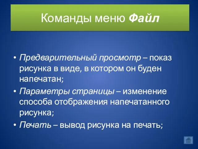 Команды меню Файл Предварительный просмотр – показ рисунка в виде, в котором