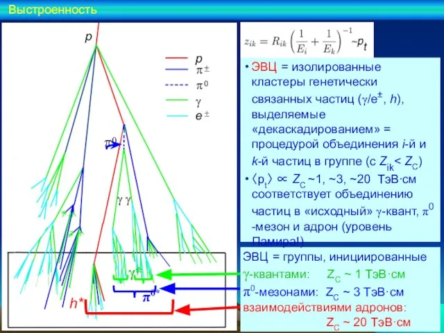 ЭВЦ = группы, инициированные γ-квантами: ZС ~ 1 ТэВ·см π0-мезонами: ZС ~