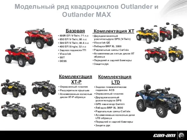 Модельный ряд квадроциклов Outlander и Outlander MAX Базовая 800R EFI V-Twin; 71