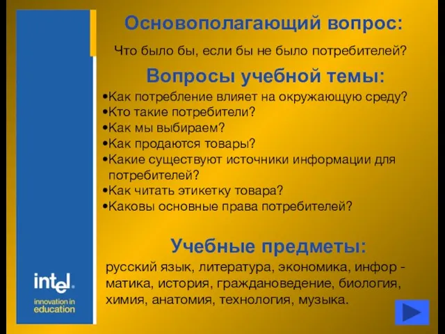 Основополагающий вопрос: Что было бы, если бы не было потребителей? Вопросы учебной